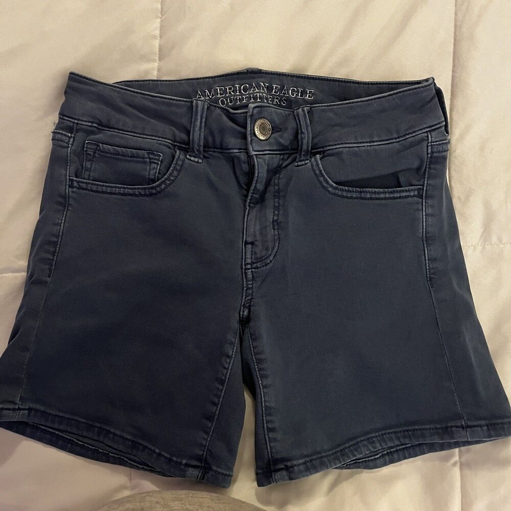 Bermuda Shorts Womens 2 Blue Twill Midi Super Stretch American Eagle
